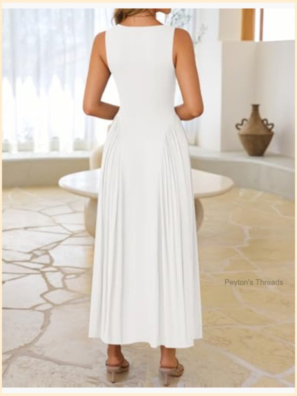 Square Neck Sleeveless Maxi Sundress A-Line Flowy Beach Vacation Dress - Picture 4 of 7